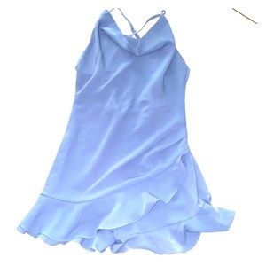 Blue cowl neck ruffle romper